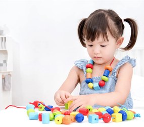 Perline di legno - 96 pezzi + 4 fili