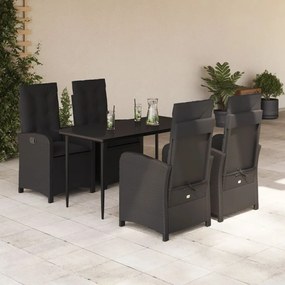 Set da pranzo da giardino 5 pz nero con cuscini in polyrattan