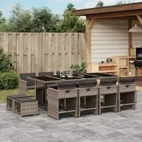 Set da Pranzo da Giardino 13pz con Cuscini Grigio in Polyrattan 3211160