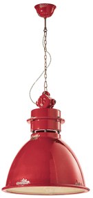 Lampadario Industrial Ferro E Ceramica Vintage Rosso 1 Luce E27 50Cm