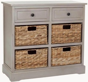 Cassettiera in legno con cassetti e cestini in rattan Contemporary