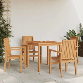 Sedie da giardino impilabili 4 pz 56,5x57,5x91 cm massello teak