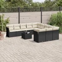 Set Divani da Giardino 12 pz con Cuscini Nero in Polyrattan 3250255