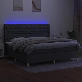 Letto a molle materasso e led grigio scuro 200x200cm in tessuto