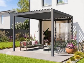 PRIMEYARD Pergola 3x3m, tetto lamellare, grigio perla - (400104)