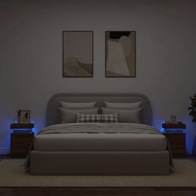 Comodini con Luci LED 2pz Rovere Marrone 35x39x55 cm