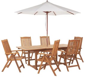 Set da giardino 6 posti legno chiaro con ombrellone (12 opzioni) JAVA Beliani