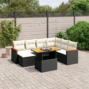 Set divani da giardino con cuscini 8 pz nero in polyrattan