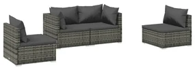 Set divani da giardino 4 pz con cuscini in polyrattan grigio