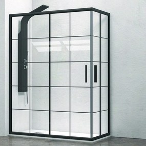 Kamalu - box doccia 110x80 colore nero opaco vetro a quadrati neri nico-b1000