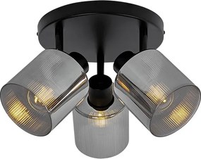 Faretto da soffitto nero con vetro fumé rotondo 3 luci orientabili - Laura