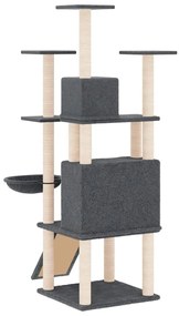 Albero per gatti con tiragraffi in sisal grigio scuro 154 cm