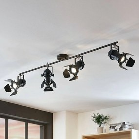 Lindby Faretto da soffitto Tilen, a 4 luci, nero, metallo, 125 cm