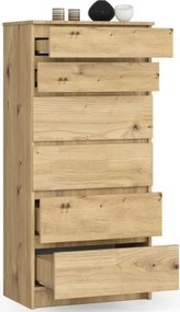 Cassettiera Moderna 60x40x130 Cm 6 Cassetti Rovere Effetto Legno Artika