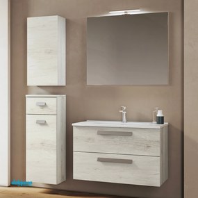 Mobile Bagno Sospeso "Angela 1" Da 80 cm Composto Da Due Cassetti Finitura Quercia Bianca