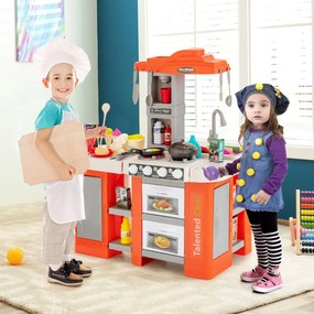 Costway Cucina per bambini con accessori di cibo e utensili effetti sonori, Cucina per bambini vapore e bollitura 38 pcs 2 Colori
