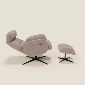 Lunor Poltrona relax reclinabile con pouf poggia-piedi in tessuto bouclé impermeabile T07 rosa