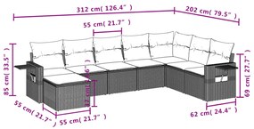 Set divano da giardino 8 pz con cuscini grigio in polyrattan