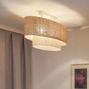 Euluna plafoniera Boho in juta, marrone naturale/bianco, lunghezza 80 cm