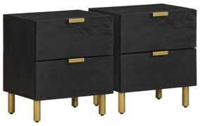 Comodini 2 Pz Neri 40x33x46 Cm İn Legno Massello Di Mango /