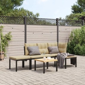 Set panche giardino cuscini 3pz nero acciaio verniciato polvere