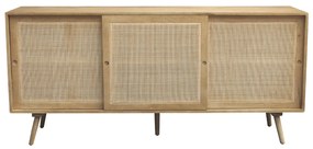 Credenza in legno massello di mango e motivo a intreccio in rattan 3 ante scorrevoli L180 cm ACANGE