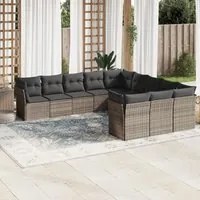 Set Divani da Giardino 11 pz con Cuscini in Polyrattan Grigio 3250251