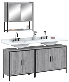 Set mobili da bagno 3 pz grigio sonoma in legno multistrato