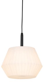 Lampada a sospensione da esterno moderna nera con paralume bianco 33 cm IP44 - Robbert