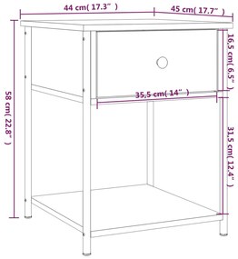 Comodino Marrone Fumo 44x45x58 cm in Legno Multistrato