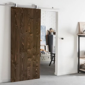 Porta scorrevole reversibile Barn Ebano in alluminio marrone, L 96 x H 215 cm, con binario Ermes
