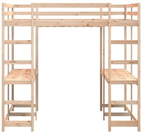 Letto soppalco con scrivania e scala 160x200 cm massello pino