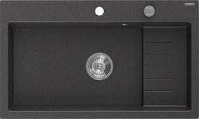 Mexen Omar lavello in granito 1-vasca 800 x 480 mm, nero maculato, sifone cromato - 6520801005-76