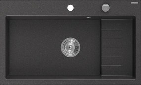 Mexen Omar lavello in granito 1-vasca 800 x 480 mm, nero maculato, sifone cromato - 6520801005-76