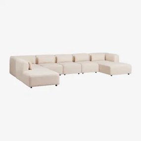 Divano Componibile Chaise Longue Destra 6 Pezzi Con Pouf Fogler Ciniglia Crema Beige - Sklum