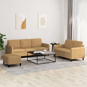Set Di Divani 3 Pz Marrone İn Velluto /