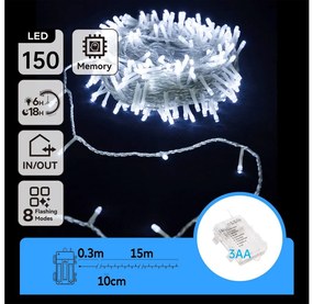 Aigostar - Catena LED natalizia da esterno 150xLED/8 funzioni 15,3m IP44 bianco freddo