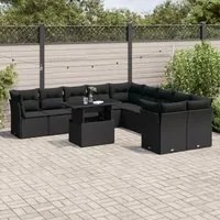 Set Divani da Giardino 11 pz con Cuscini in Polyrattan Nero 3266875