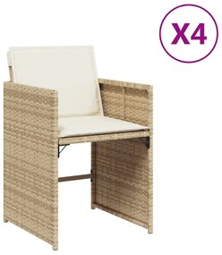 Sedie da giardino con cuscini 4 pz beige in polyrattan