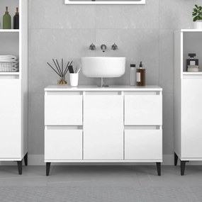 Mobile Lavabo Bianco Lucido 80x33x60 Cm İn Legno Multistrato /