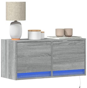 Mobile Tv A Parete Con Luci Led Grigio Sonoma 80x31x35 Cm /
