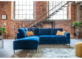 Divano letto angolare in velluto blu scuro (angolo sinistro) Lofty Lilly - Miuform