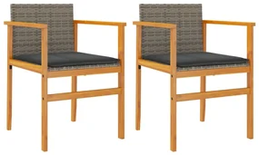 Sedie giardino con cuscini 2pz grigie polyrattan legno massello