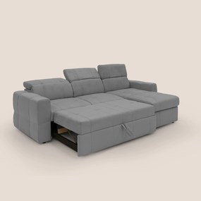 Kronos Divano angolare con pouf estraibile e penisola contenitore in microfibra impermeabile T11 grigio