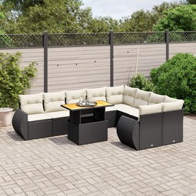 Set divani da giardino 10pz con cuscini in polyrattan nero