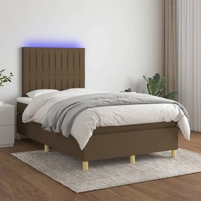 Letto a molle materasso e led marronescuro 120x190cm in tessuto