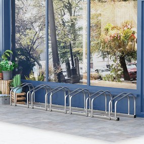 Rastrelliera Porta Biciclette 6 Posti 179x33x27 cm in Acciaio Argento...