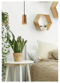 Lampada a sospensione nera con paralume in legno ø 7 cm Tubo - Candellux Lighting