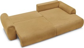 Divano angolare color senape allungabile (con penisola a destra) con rivestimento in velluto a coste Lucien – Bobochic Paris