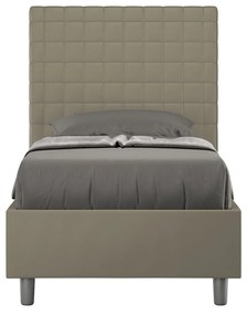 Letto Singolo 80x190 Sunny in Similpelle con Contenitore - L.95xP.210 H.122 cm, Made in Italy, Cappuccino / Con Rete